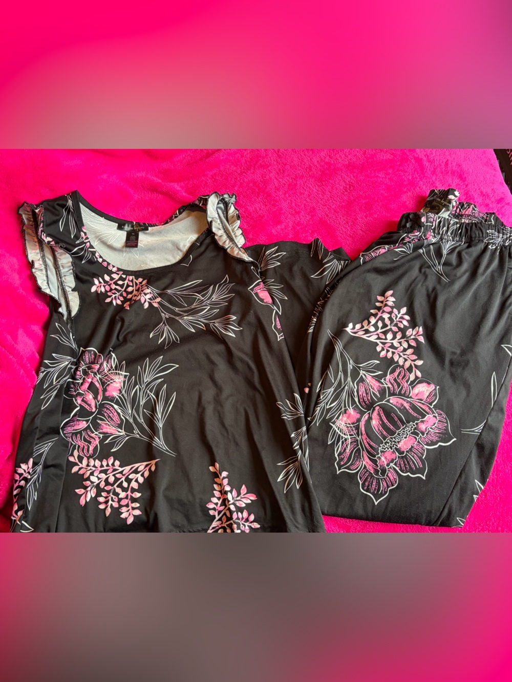 Nanette Lepore Black Nightwear Top with Pink Floral Print
